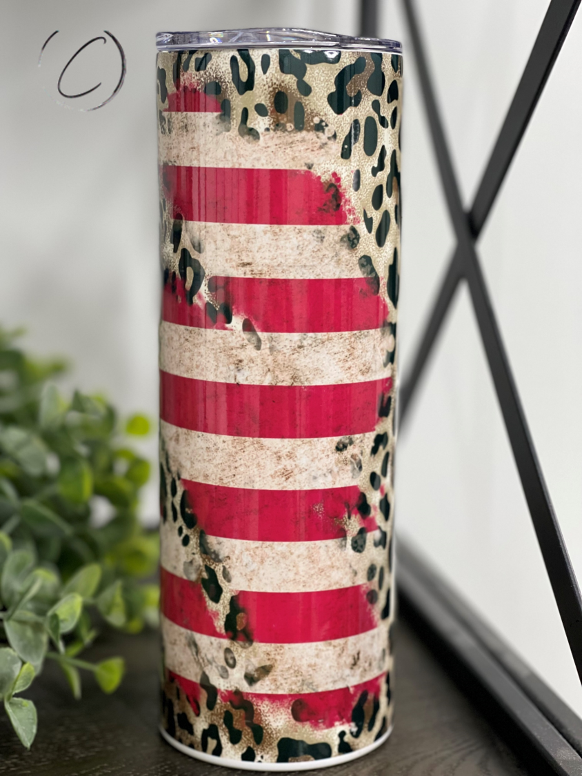 Leopard American Flag Skinny Tumbler | 20oz Patriotic Cup