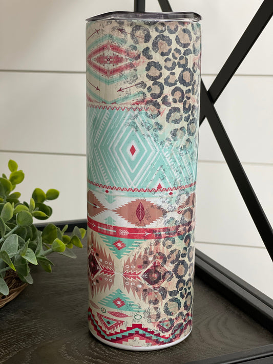 Leopard Aztec Skinny Tumbler | 20oz Western Boutique Cup