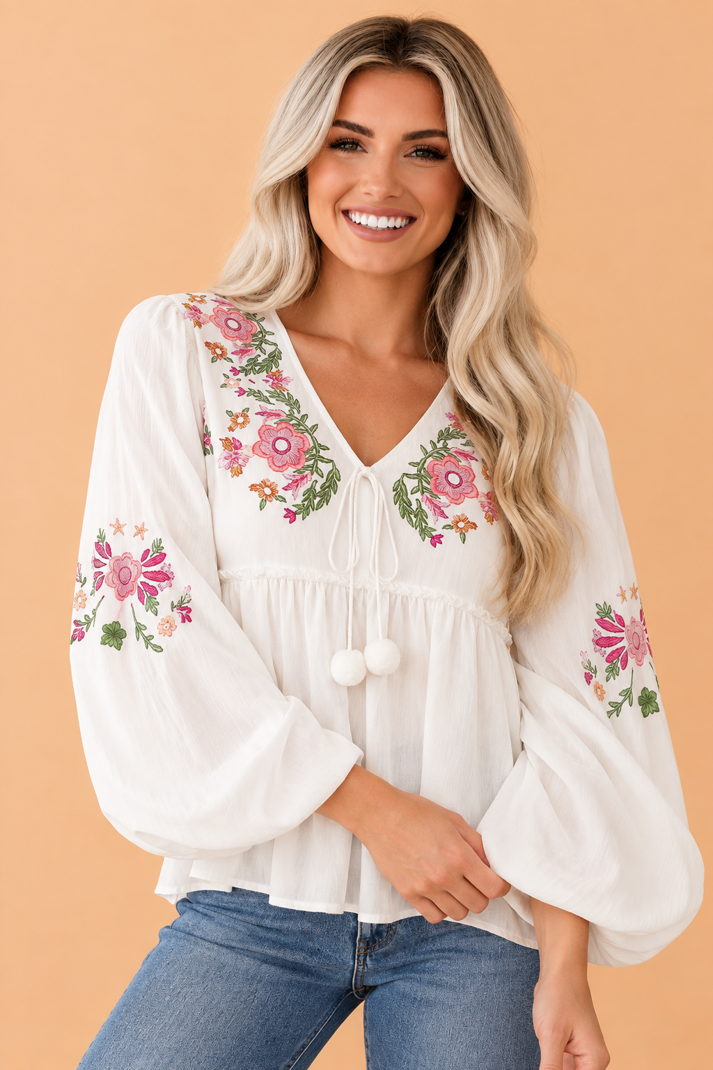 Wildflower Lace-Up Babydoll Blouse