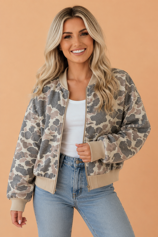 Backroads Camo Zip-Up Bomber