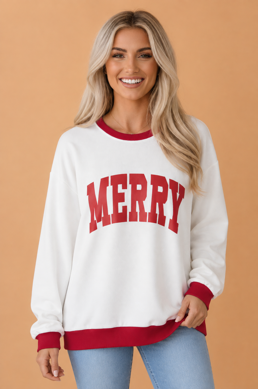 The Merry & Bright Waffle Knit Sweatshirt