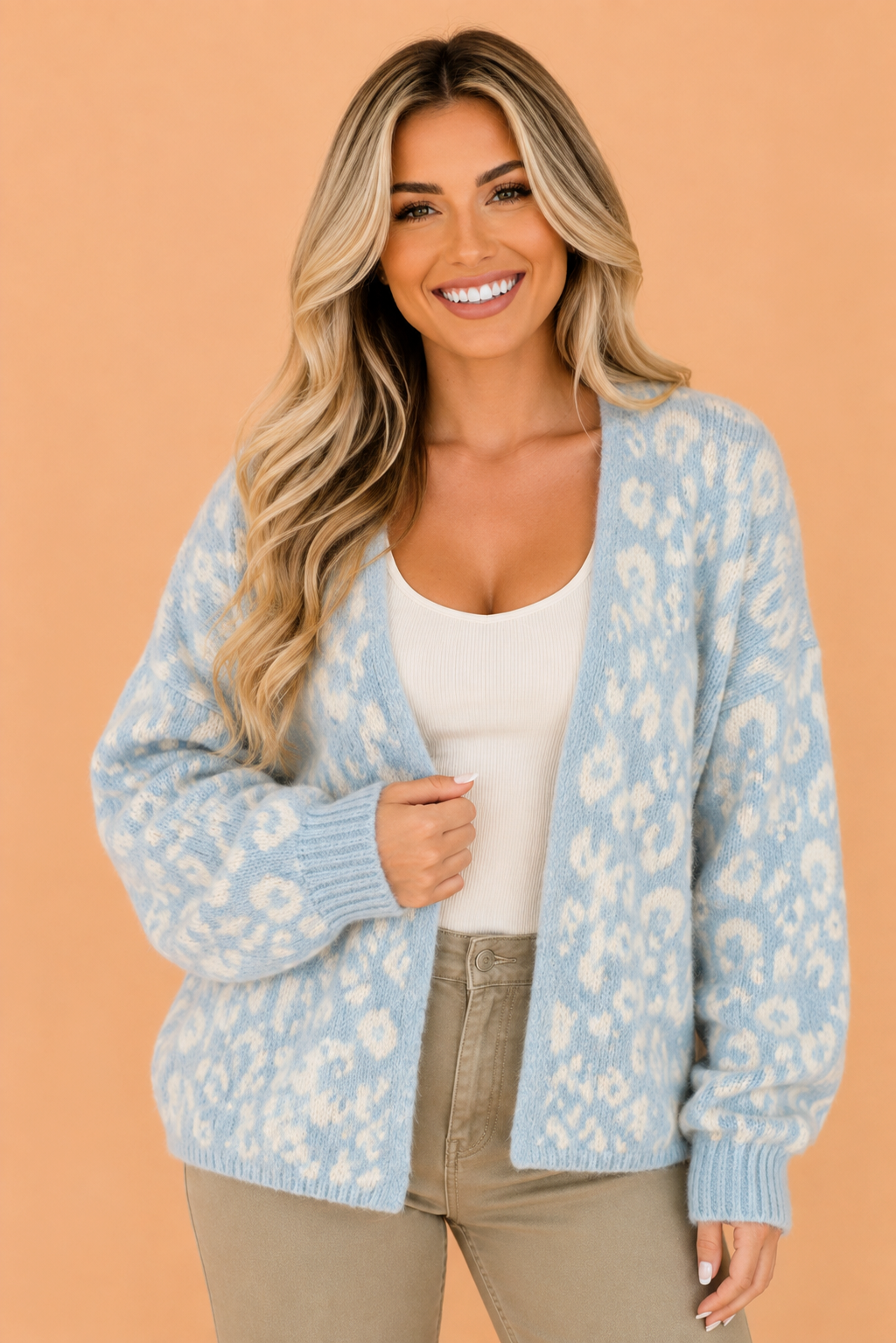 Powder Blue Leopard Cozy Cardigan