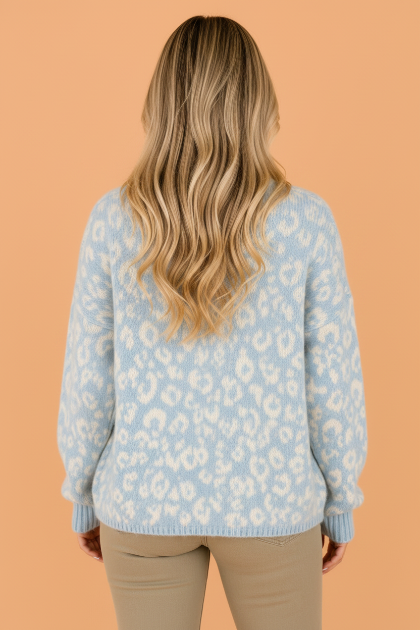 Powder Blue Leopard Cozy Cardigan