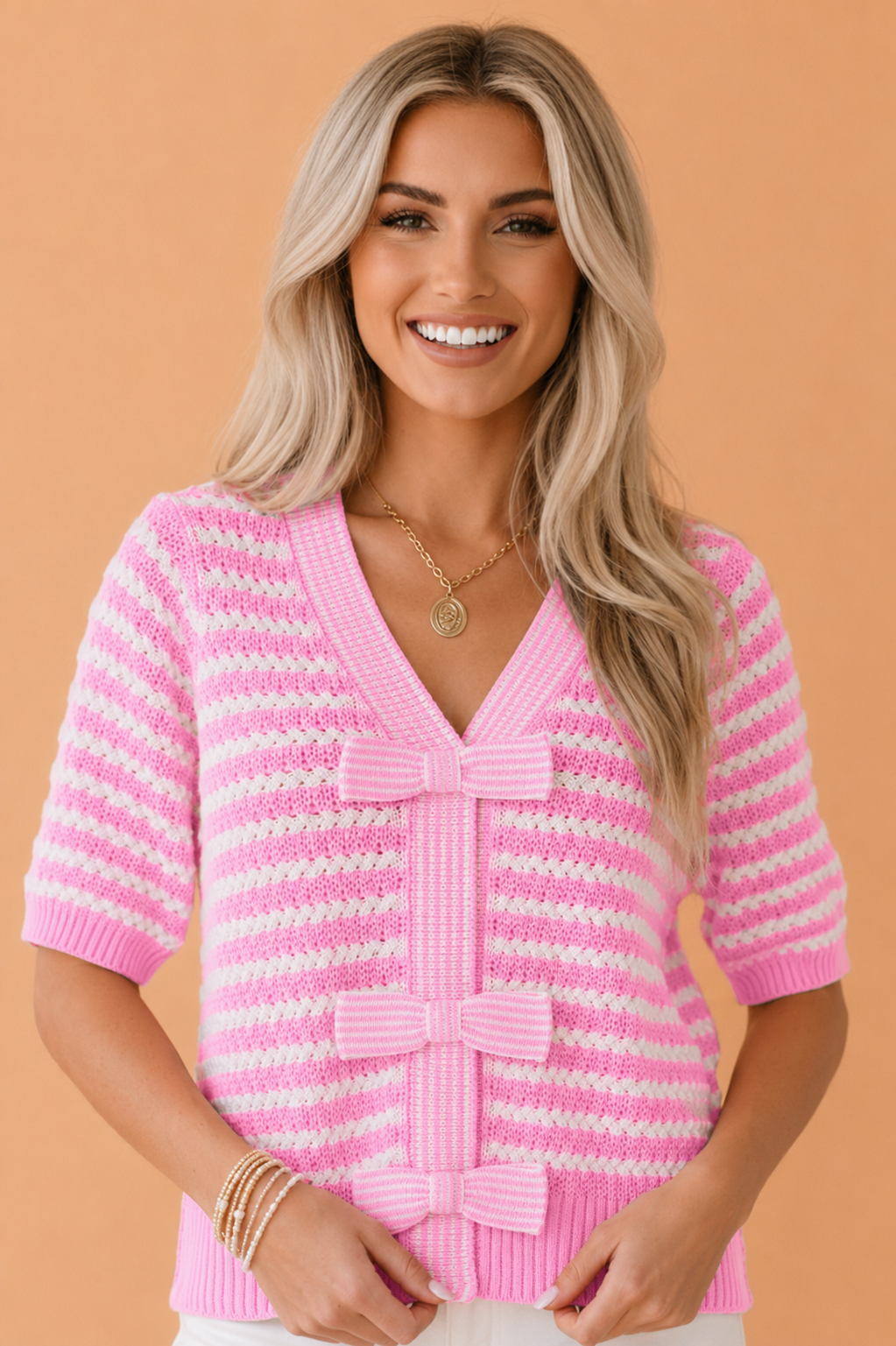 Darling Stripe Bow Tie Knit Top