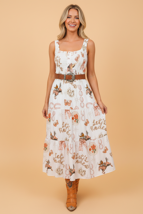 The Lucky Horseshoe Smocked Midi Dress