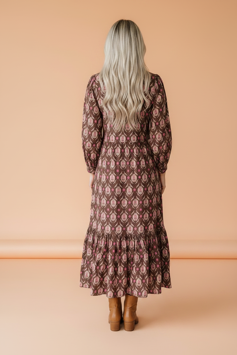 Prairie Bloom Button-Front Midi Dress