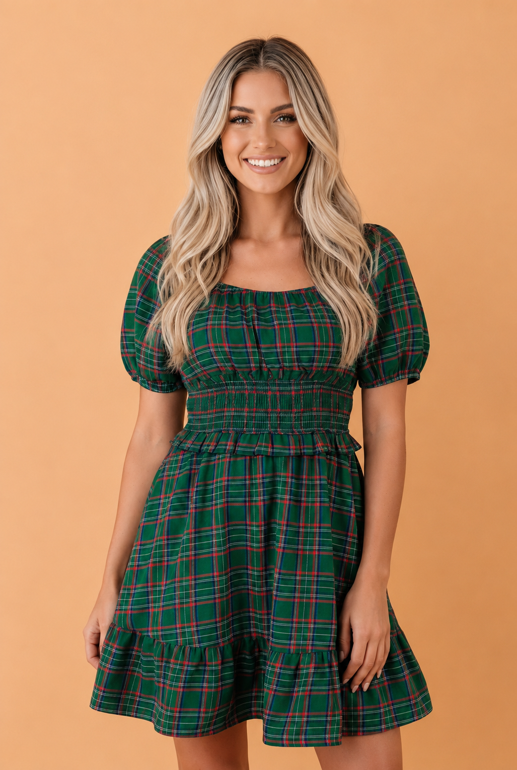 Evergreen Christmas Plaid Mini Dress