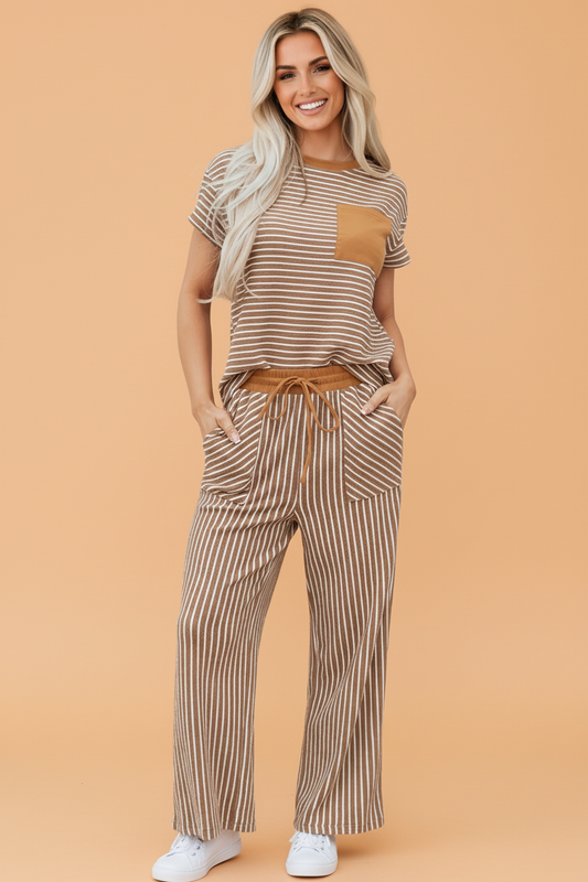 Saddle Stripe Wide Leg Matching Set
