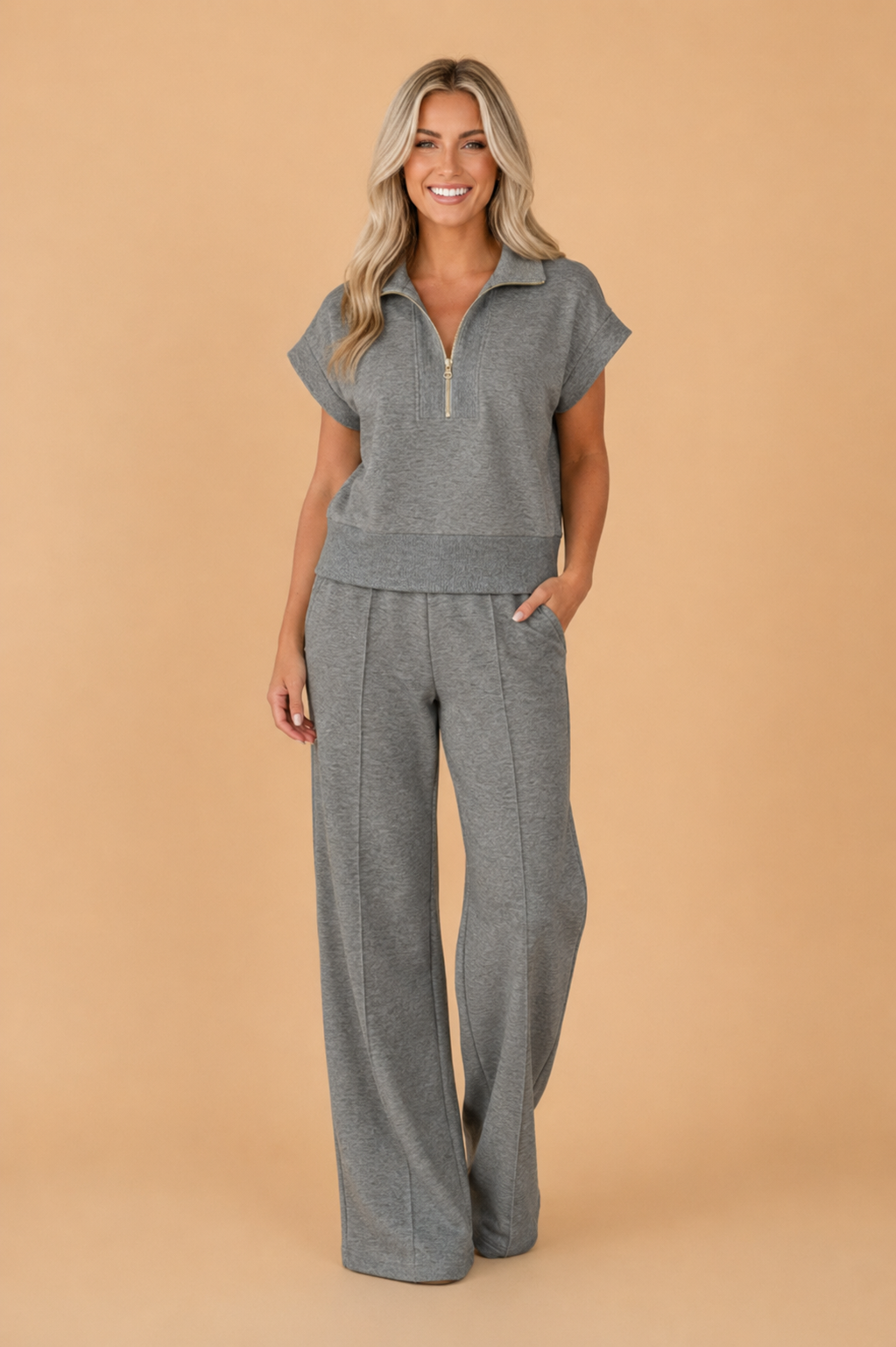 Easy Does It Half-Zip Wide Leg Set