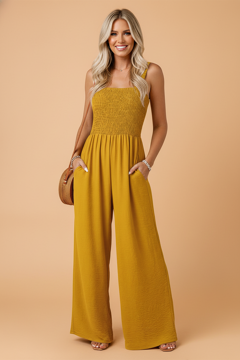 Golden Hour Smocked Wide Leg Jumpsuit