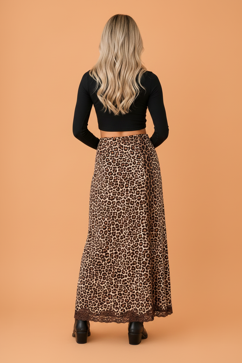 Wildflower & Cheetah Lace Maxi Skirt