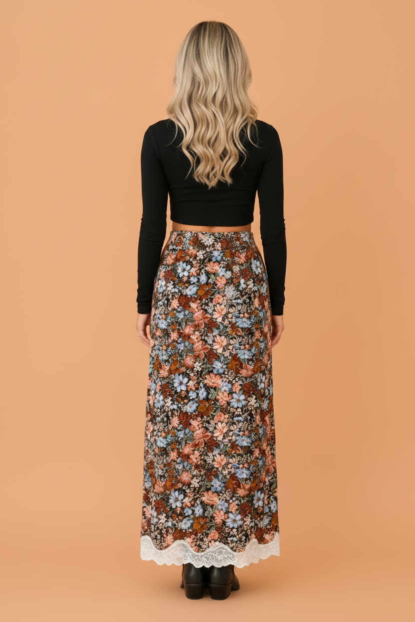 Wildflower & Cheetah Lace Maxi Skirt