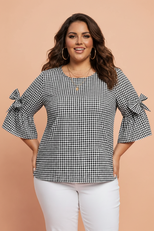 Sweet Gingham Bow Ruffle Top