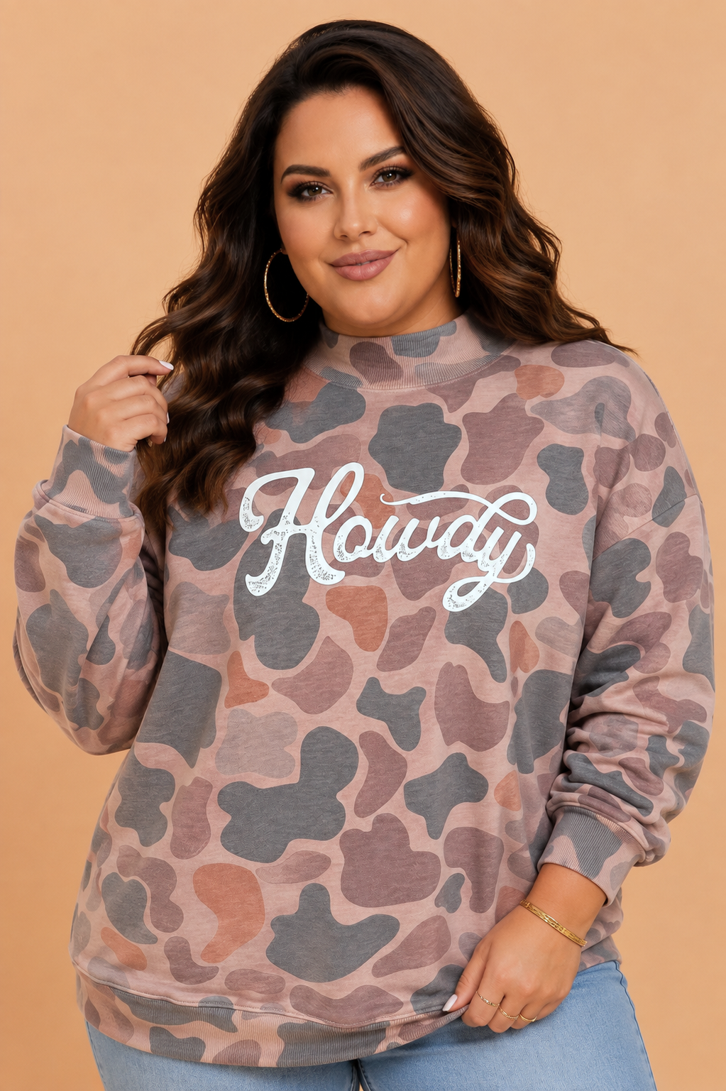 The Howdy Darlin’ Curves Camo Sweatshirt