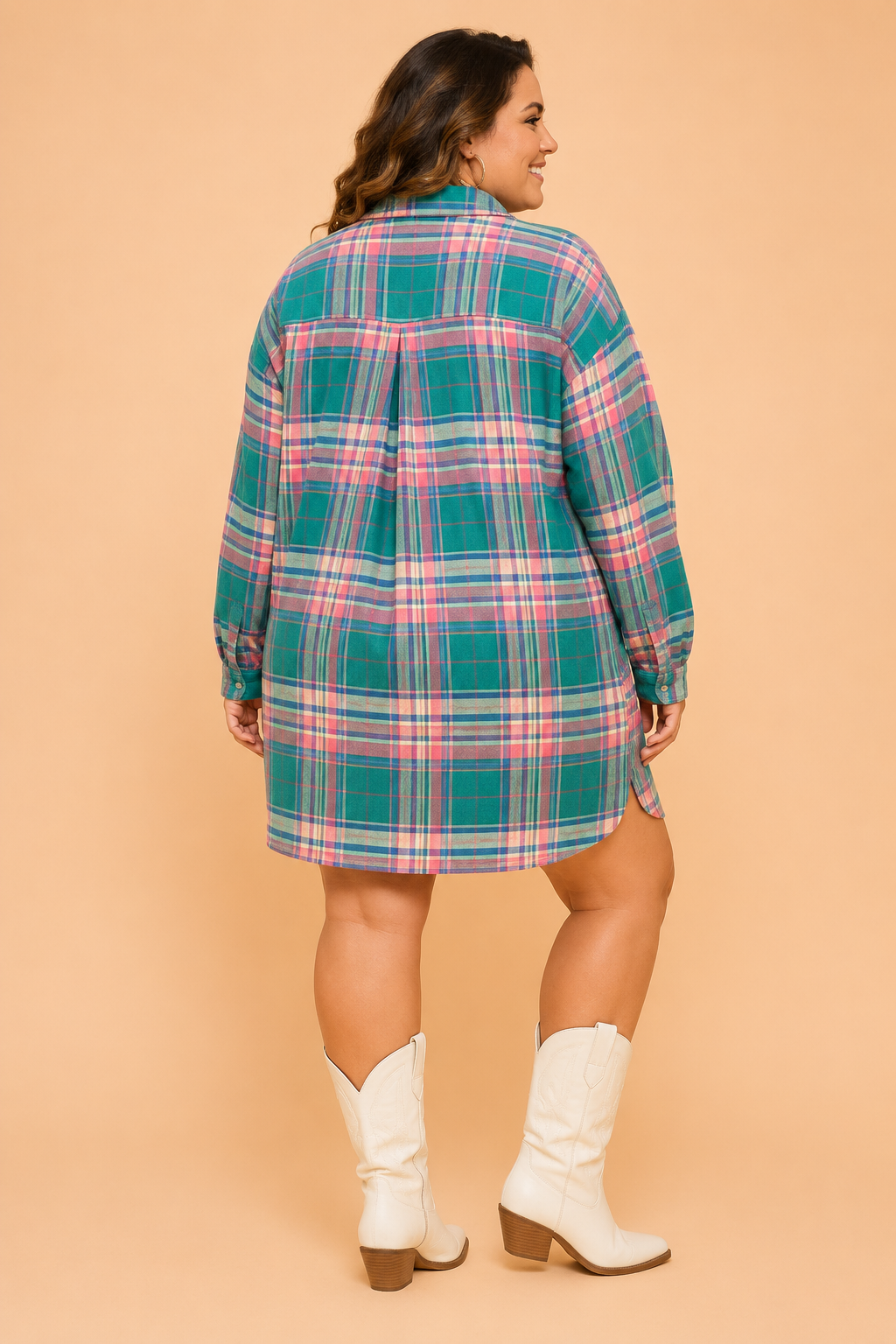 The Turquoise Trail Curves Plaid Shirt Dress