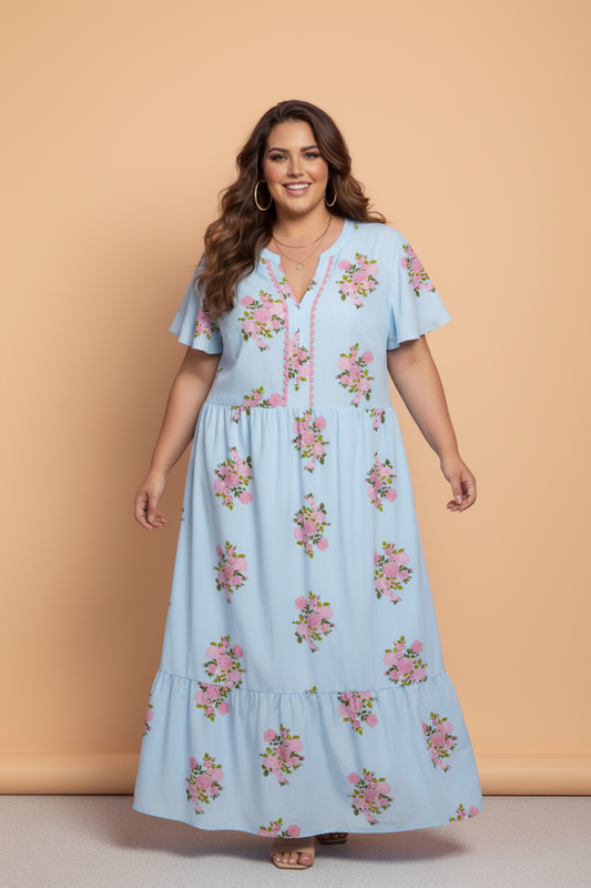 Blue Prairie Floral Maxi Dress