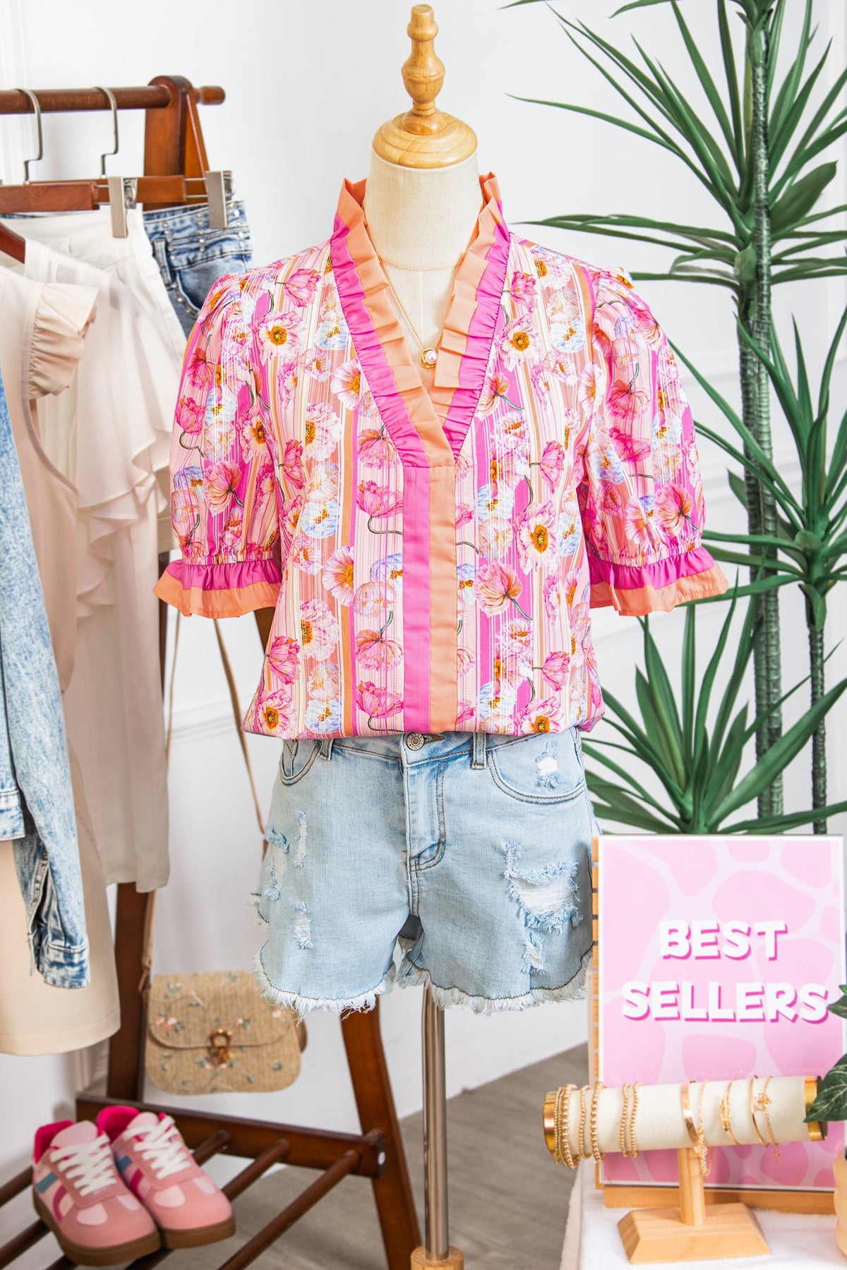 Pink Poppy Stripe V-Neck Blouse