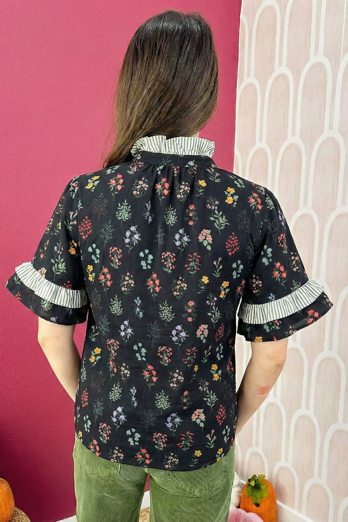Midnight Meadow Contrast-Trim Blouse