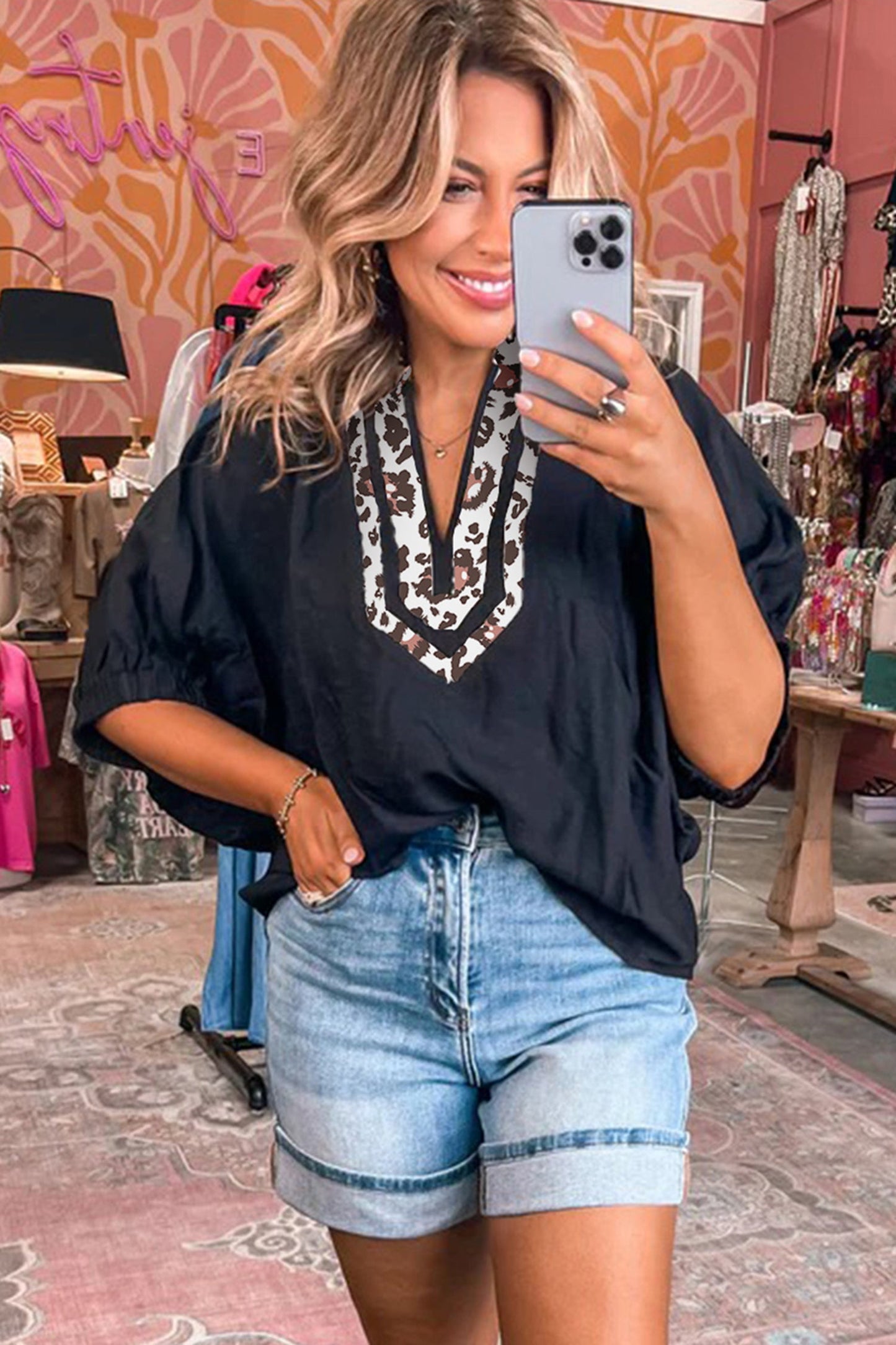 Wild Heart Leopard Trim Blouse