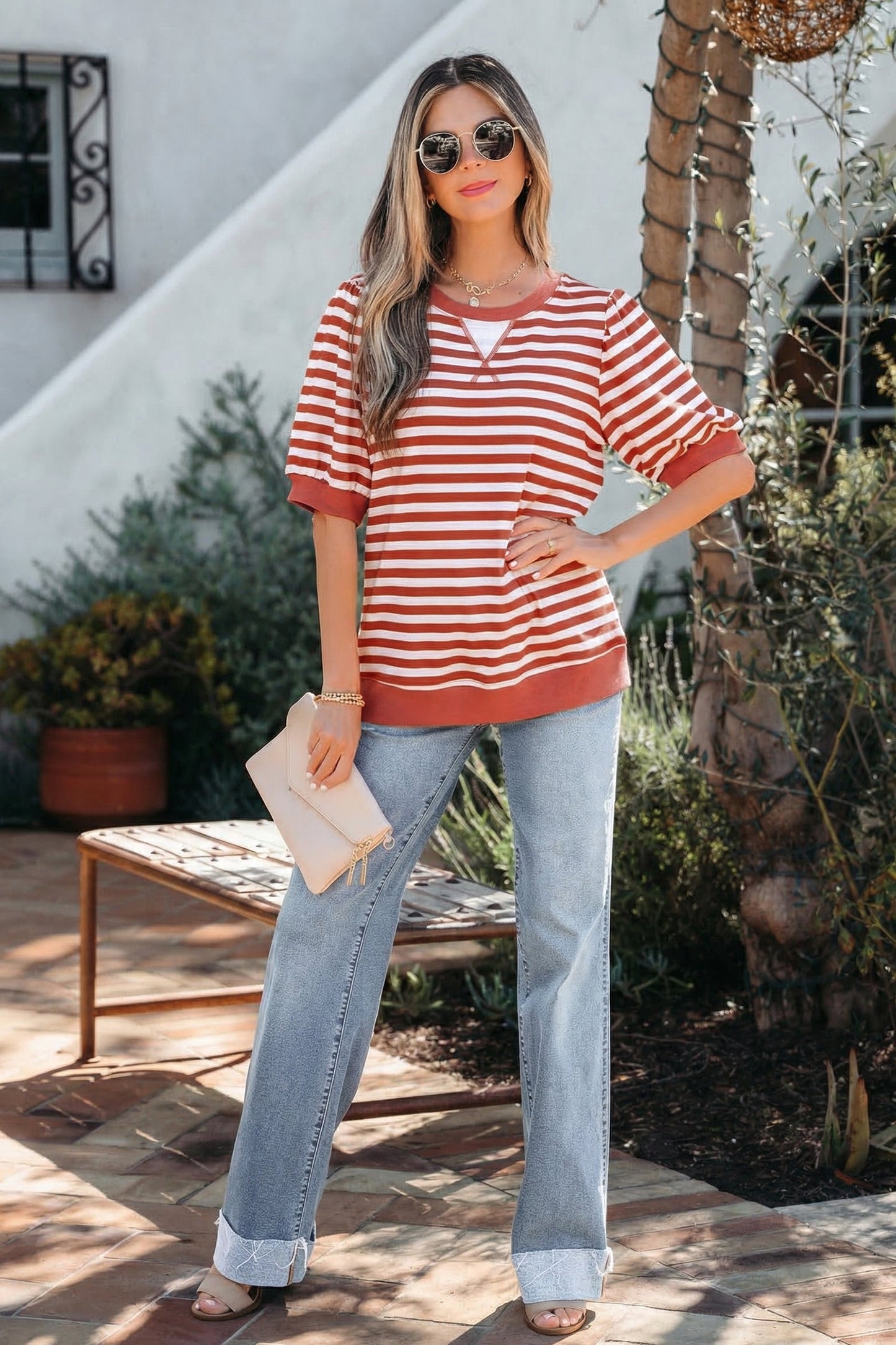 Canyon Stripe Bubble Sleeve Top