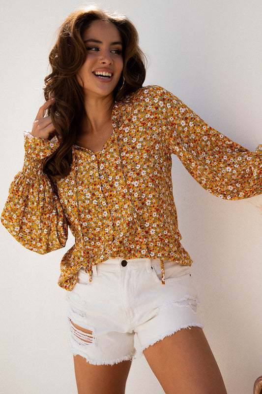 Golden Meadow Floral Tie Front Blouse