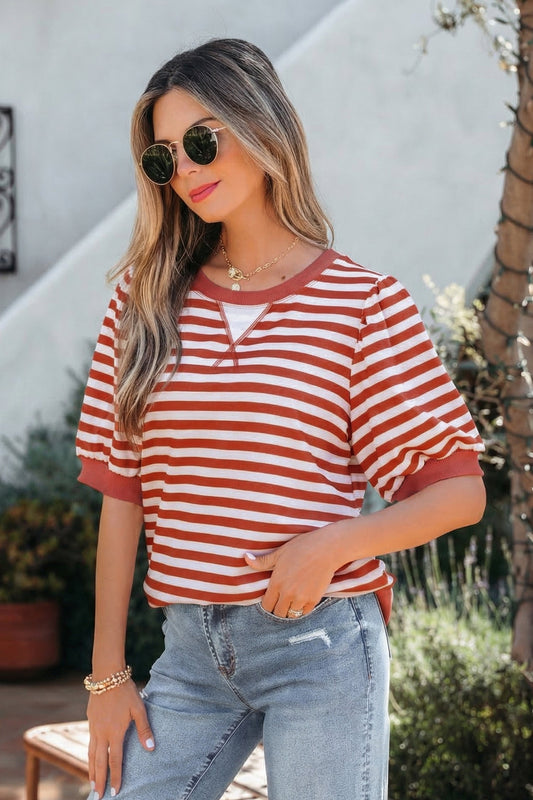 Canyon Stripe Bubble Sleeve Top