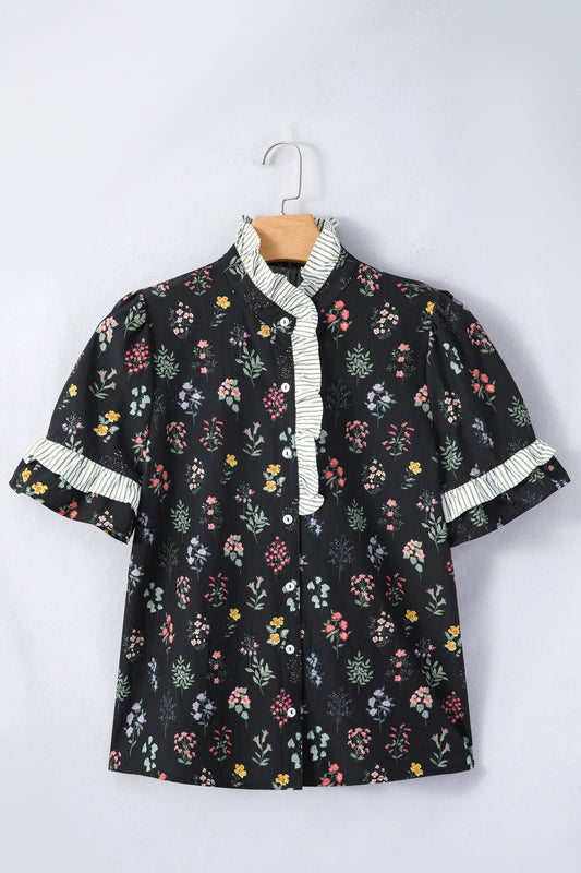 Midnight Meadow Contrast-Trim Blouse