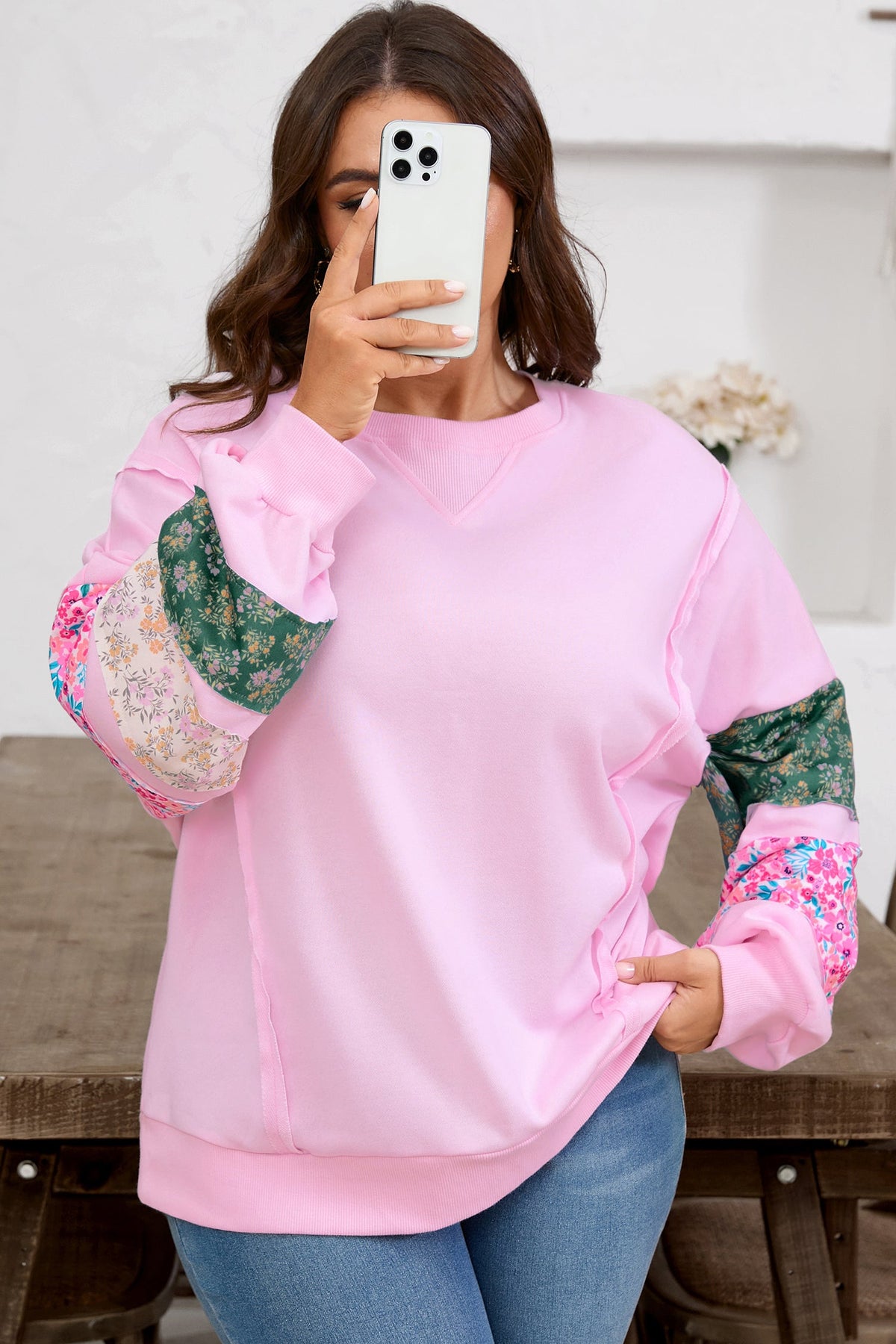 Wildflower Patchwork Sleeve Sweatshirt