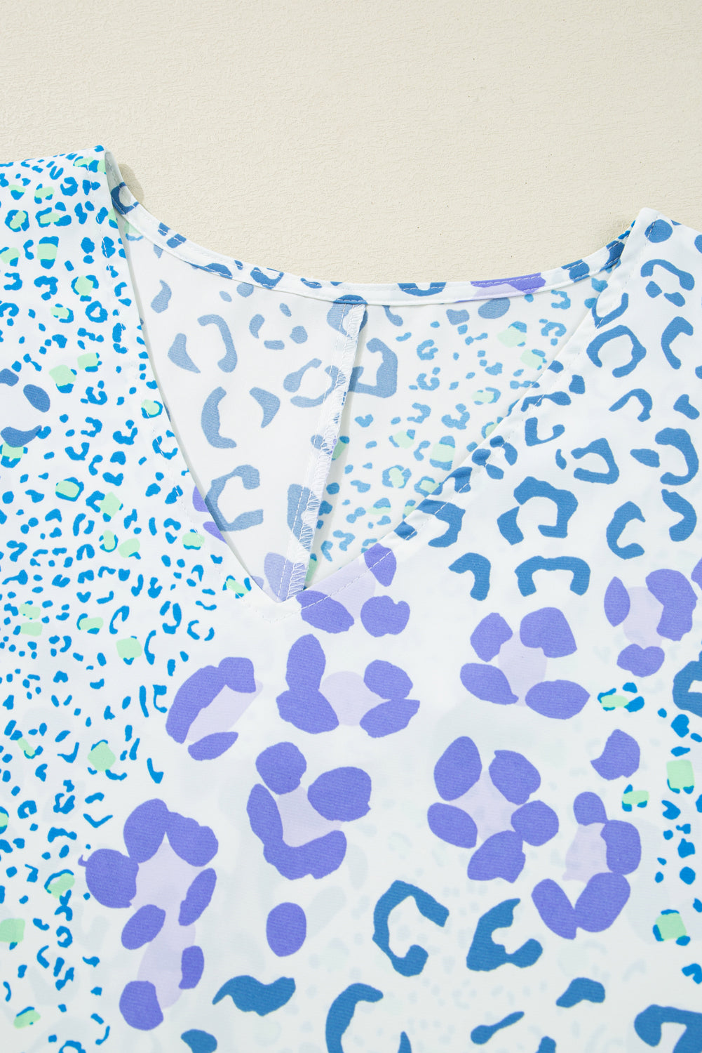 Blue Wild Leopard V-Neck Top