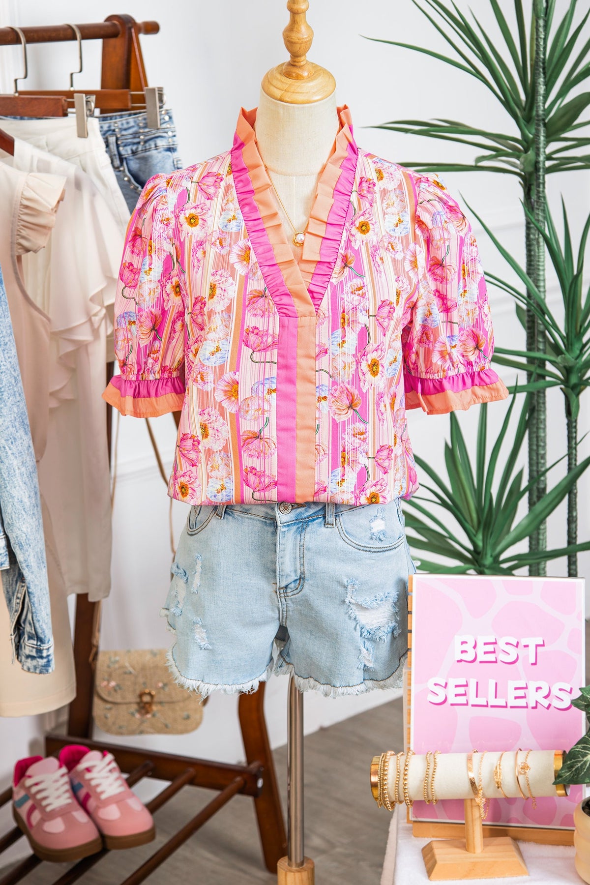 Pink Poppy Stripe V-Neck Blouse