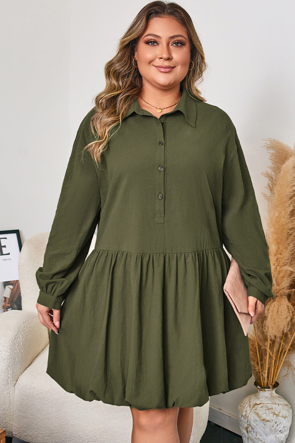 Willow Creek Olive Ruffle Dress