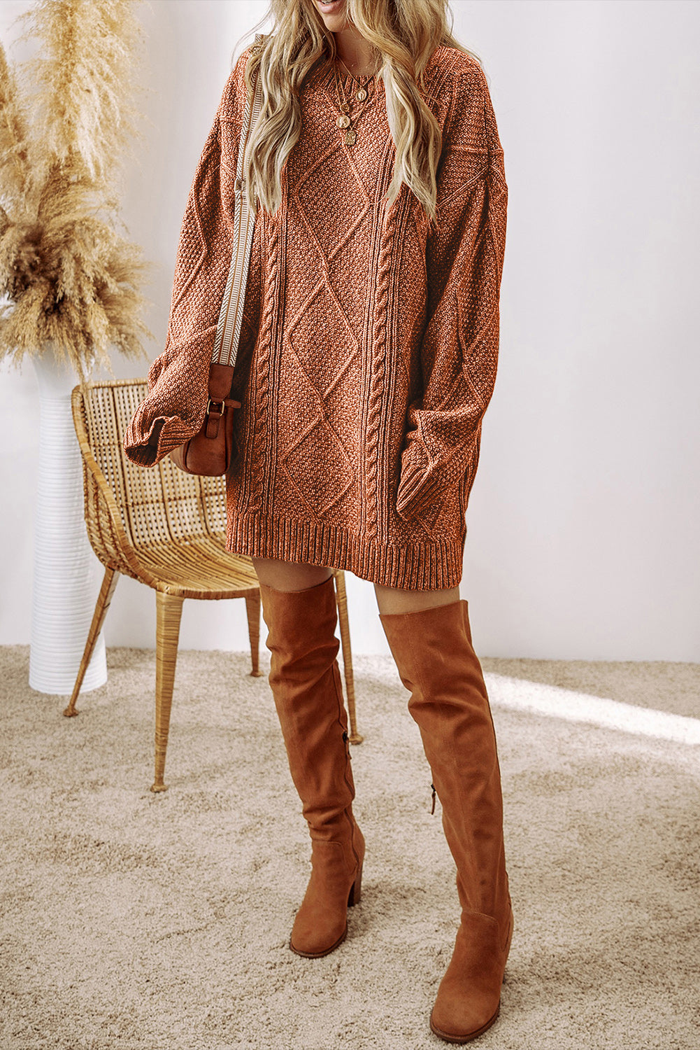 Sagebrush Cable Knit Sweater Dress