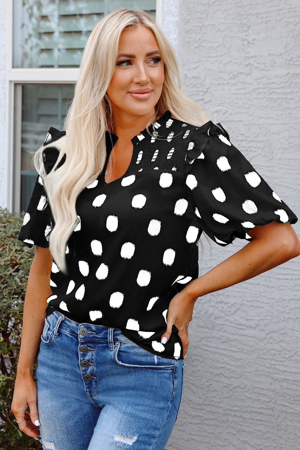 Darlin' Dots Balloon Sleeve Blouse