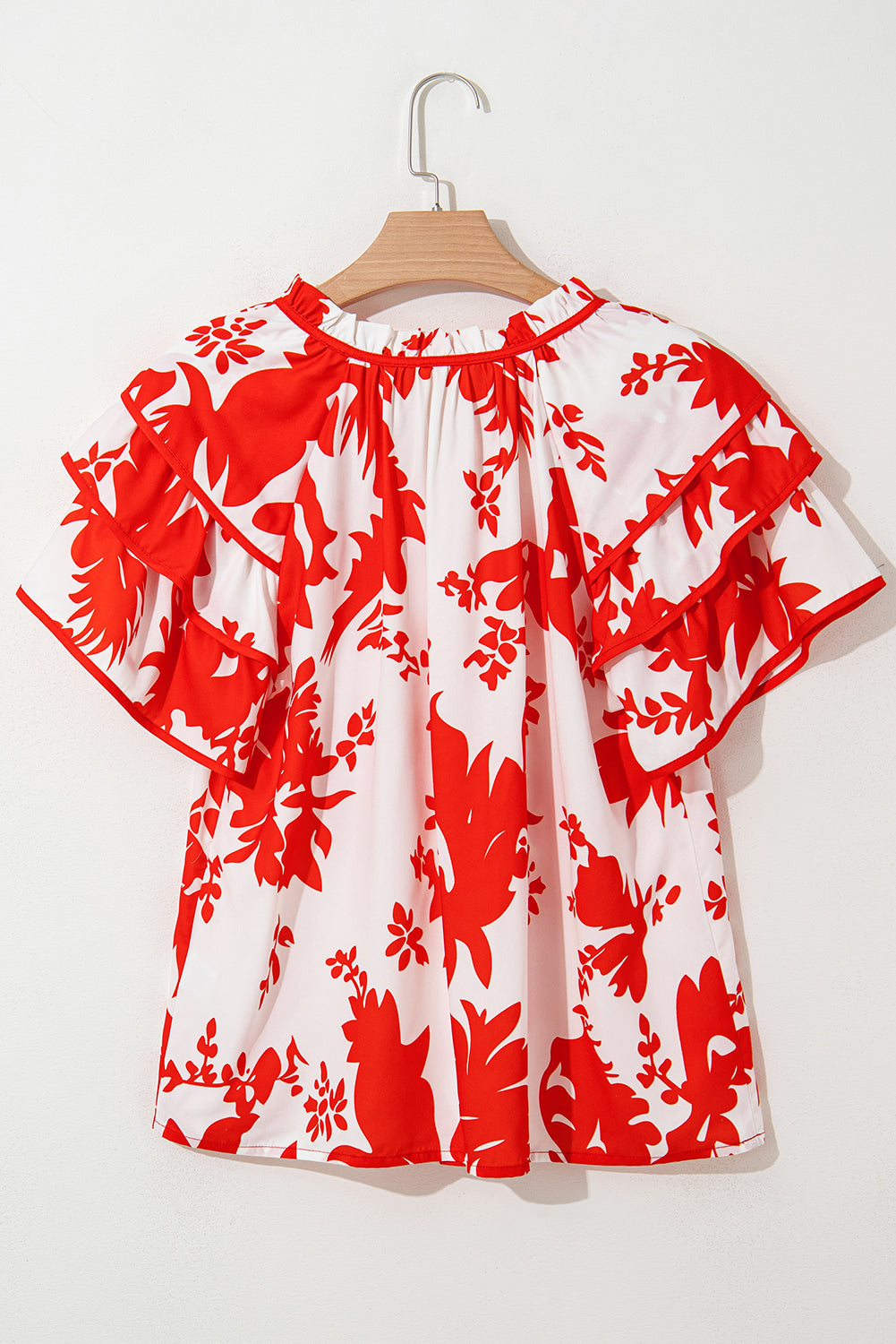 Scarlet Bloom Ruffle Sleeve Blouse