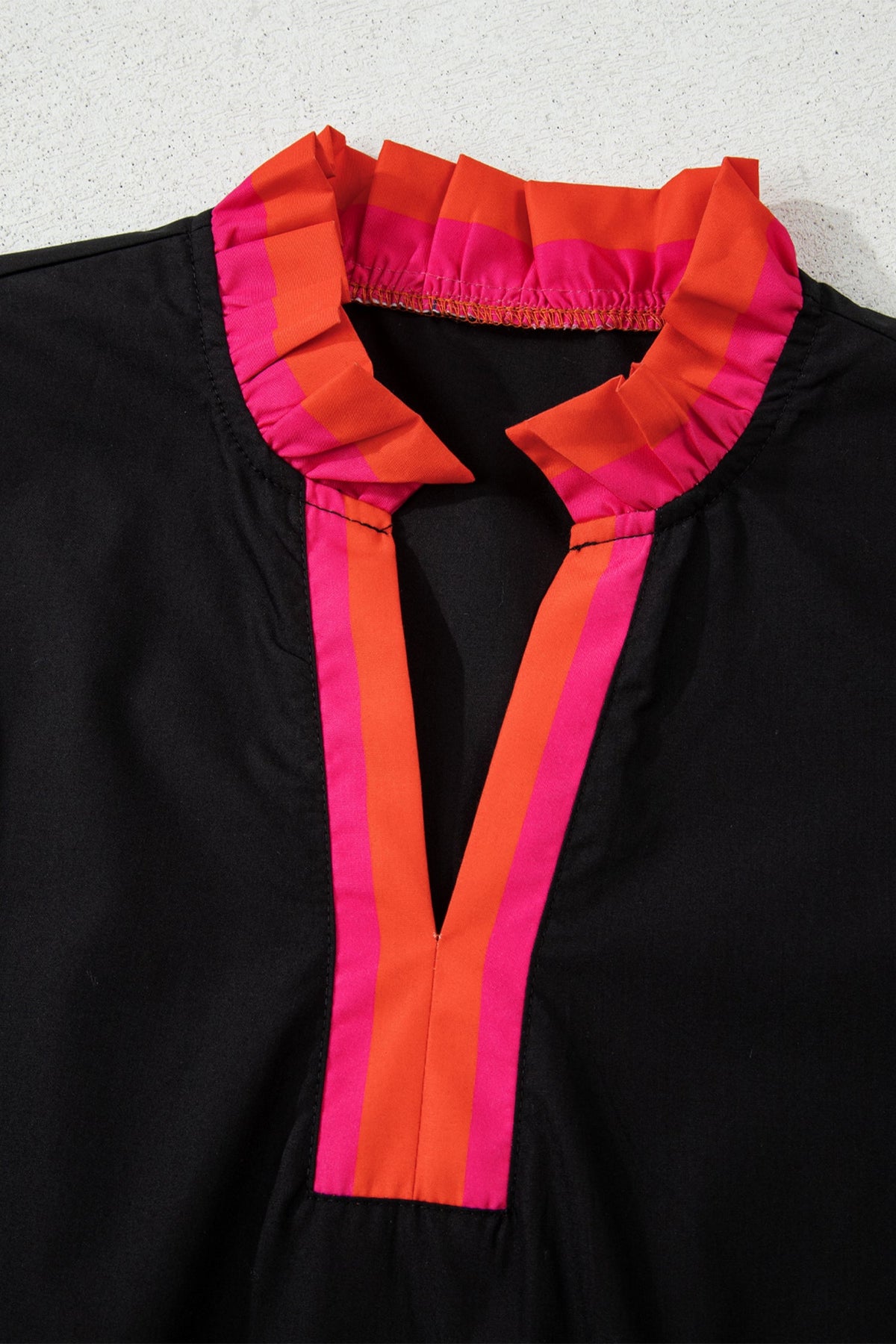 Ruffle & Stripe Split-Neck Blouse