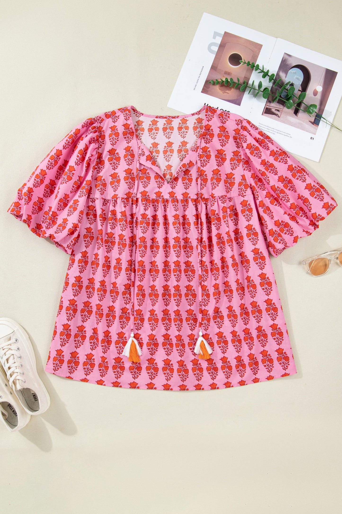 Wildflower Tassel Tie Blouse