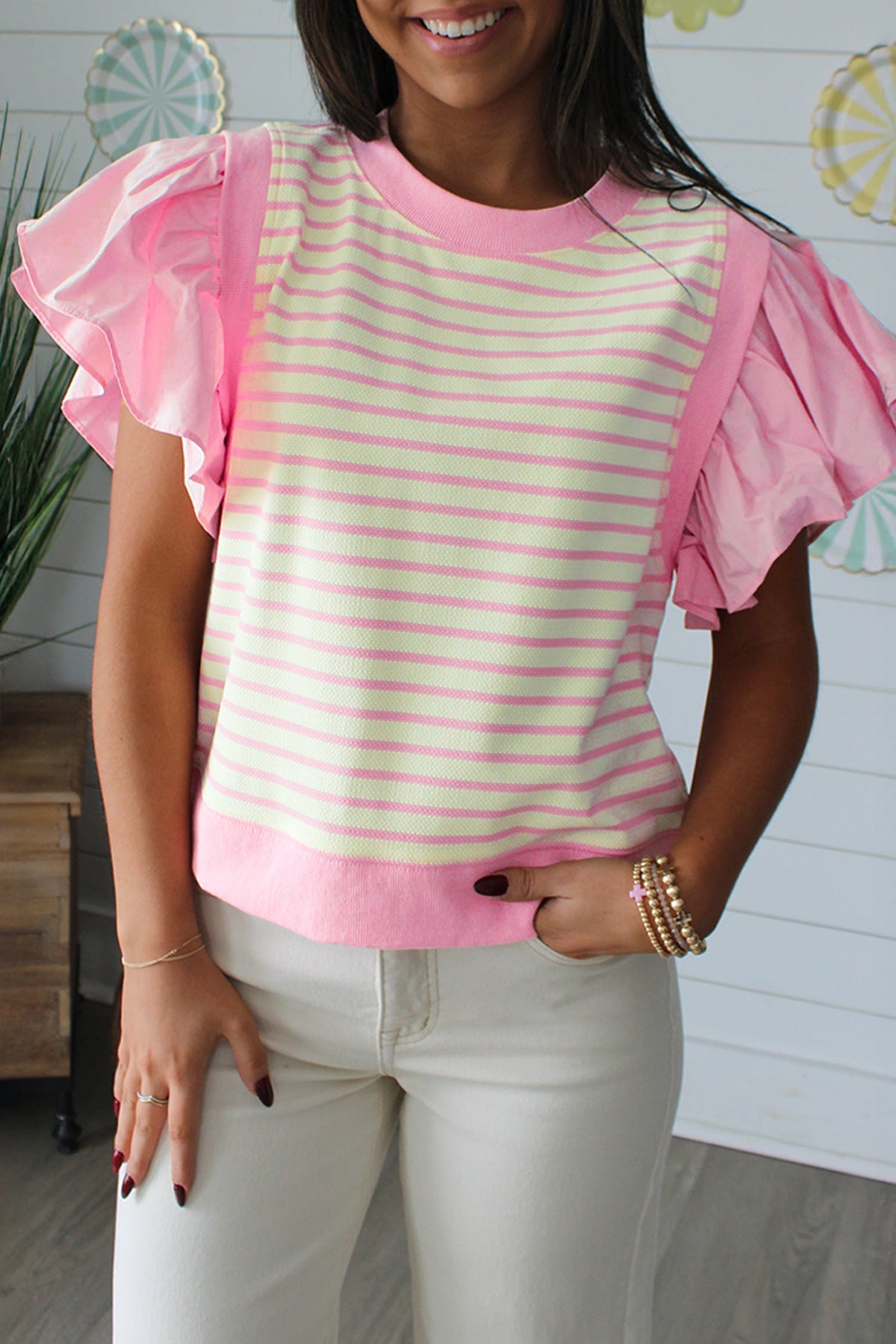 Pink Prairie Stripe Ruffle Top