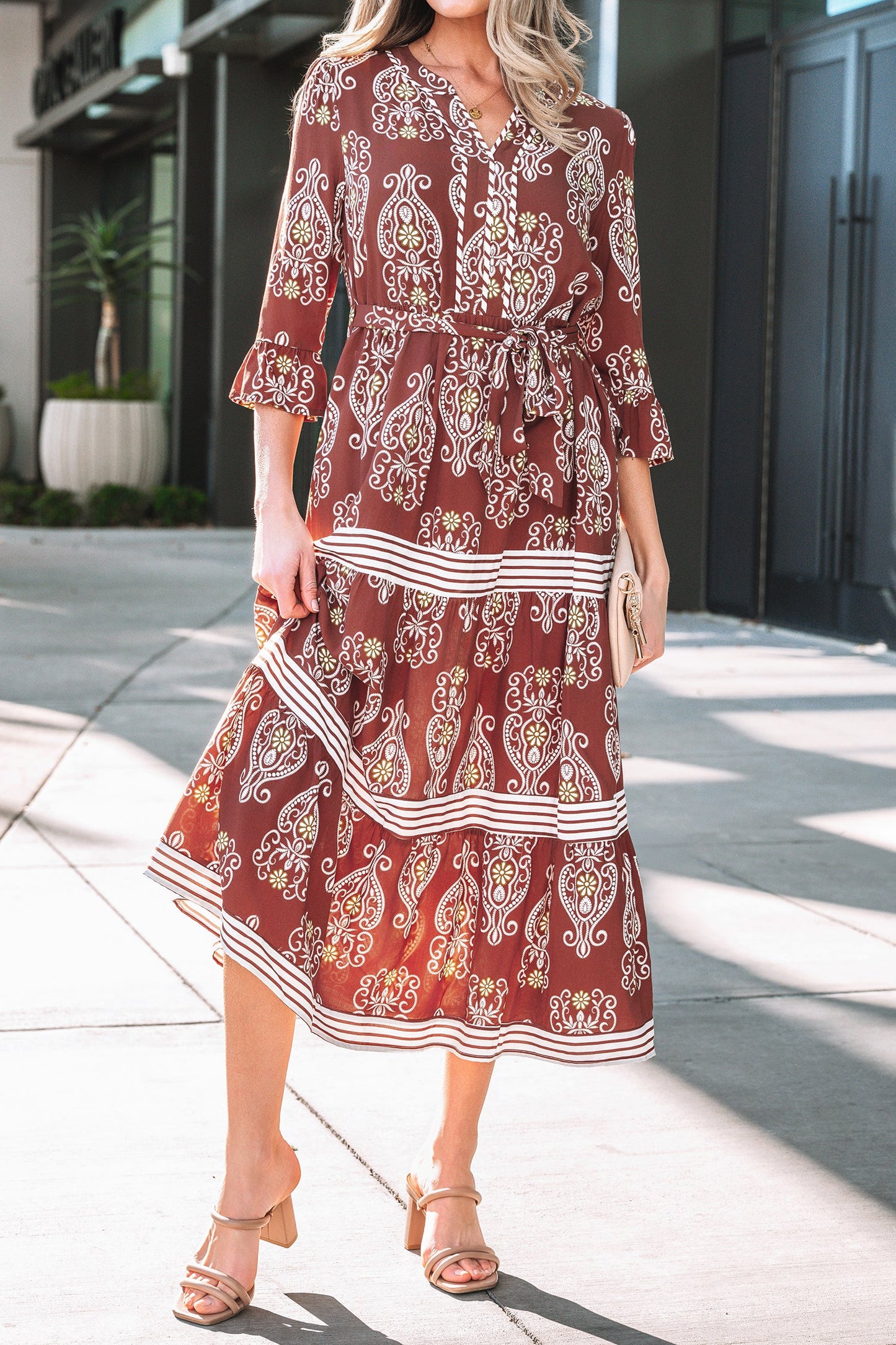 Desert Rose Tiered Maxi Dress – Belted Boho Western Style