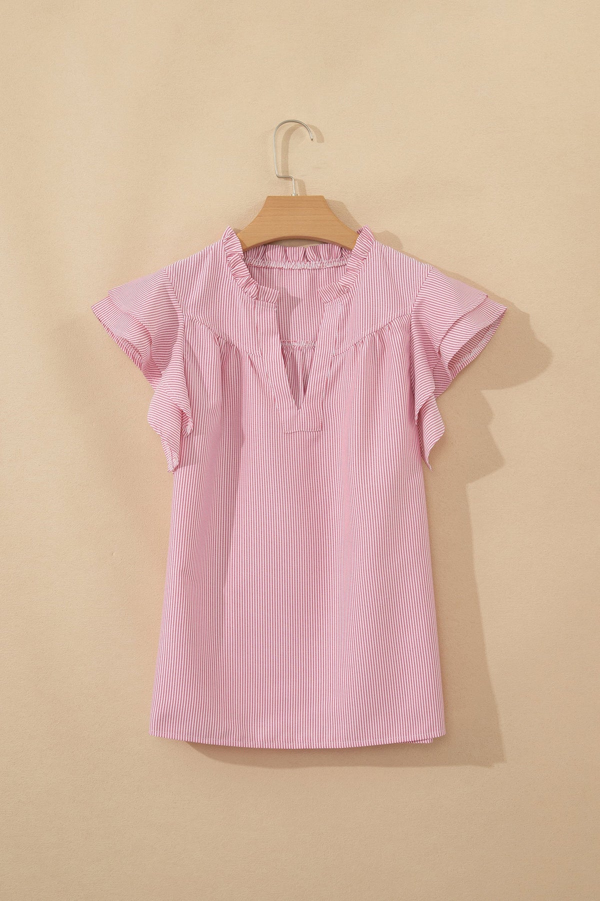 Rosewood Stripe Ruffle Sleeve Blouse