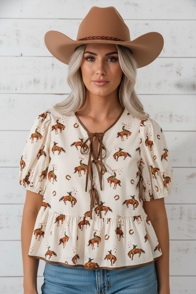 Wild Bronco Bow Peplum Blouse