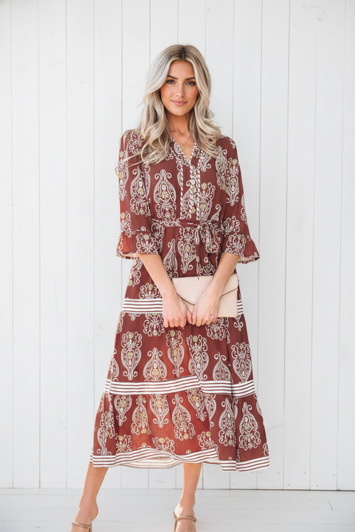 Desert Rose Tiered Maxi Dress – Belted Boho Western Style