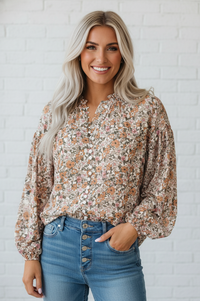 Autumn Prairie Floral Blouse