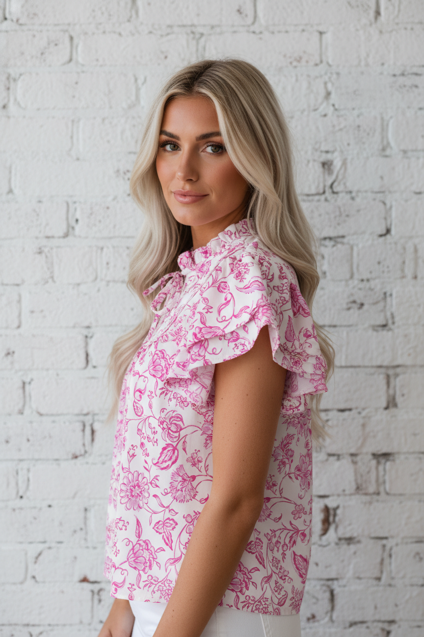 Pink Magnolia Ruffle Blouse