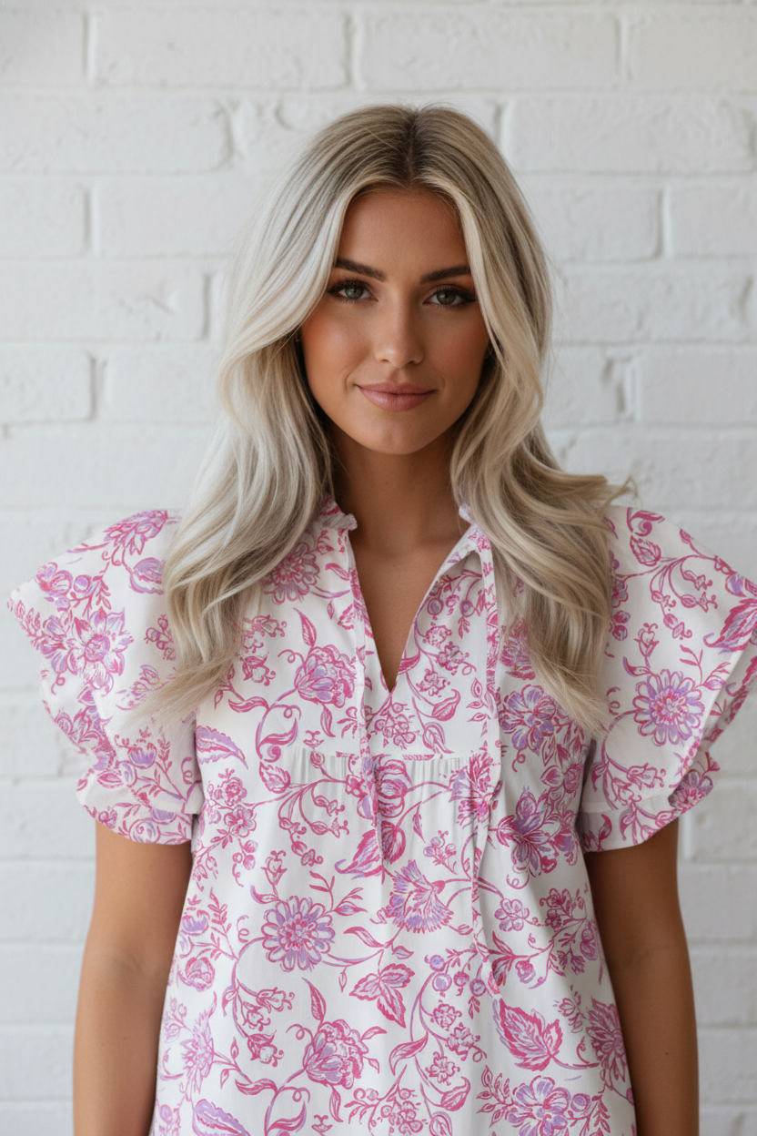 Pink Magnolia Ruffle Blouse
