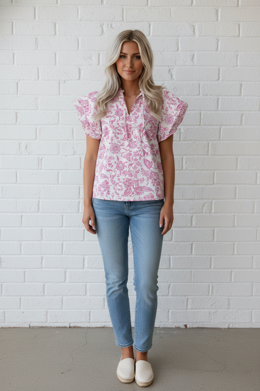 Pink Magnolia Ruffle Blouse