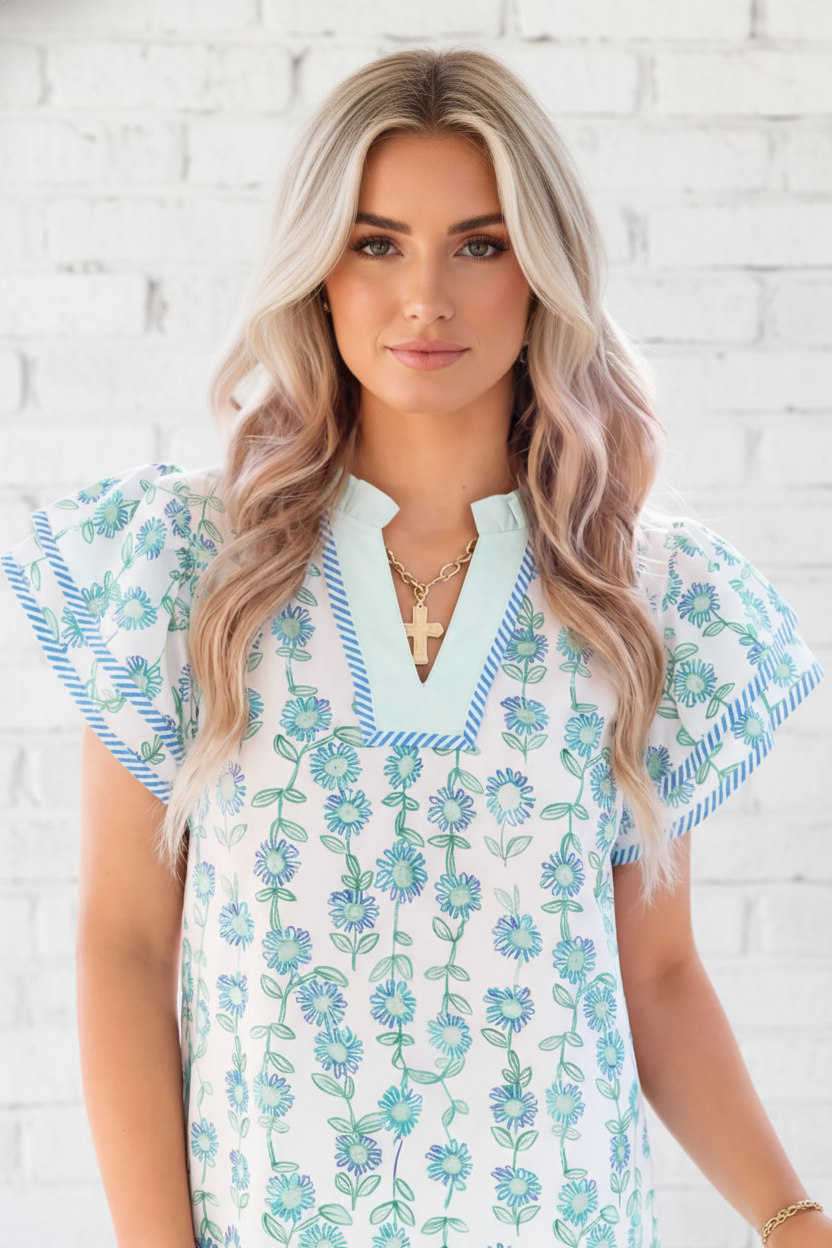 Bluebonnet Breeze Floral Blouse