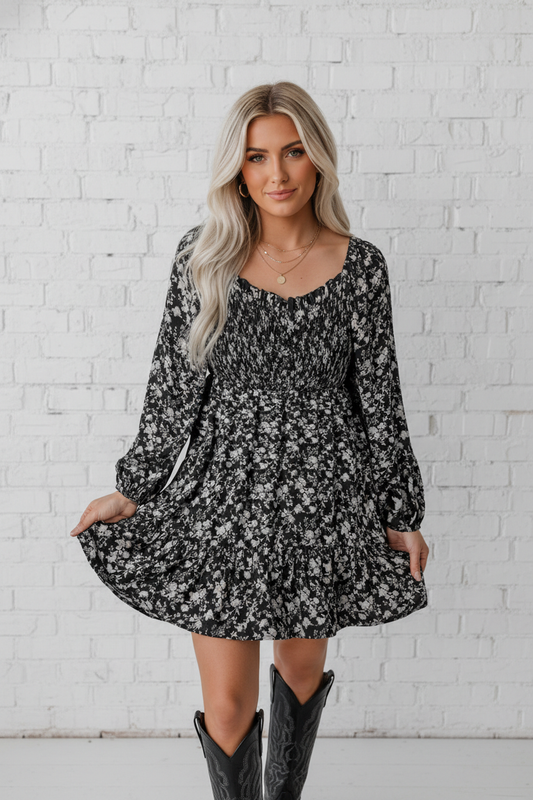Midnight Meadow Ruffle Mini Dress
