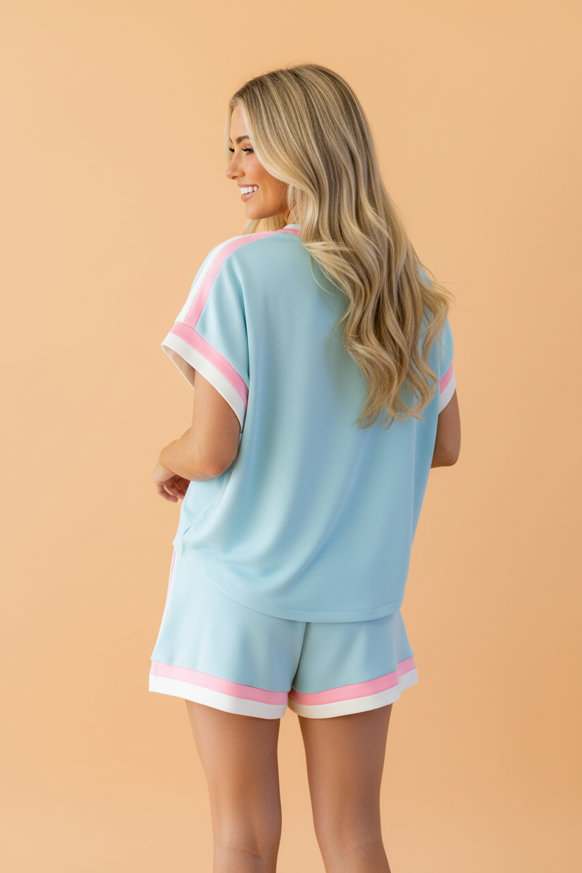 Sweetwater Stripe Trim Shorts Set