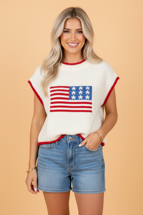 Freedom Flag Cropped Sweater Top