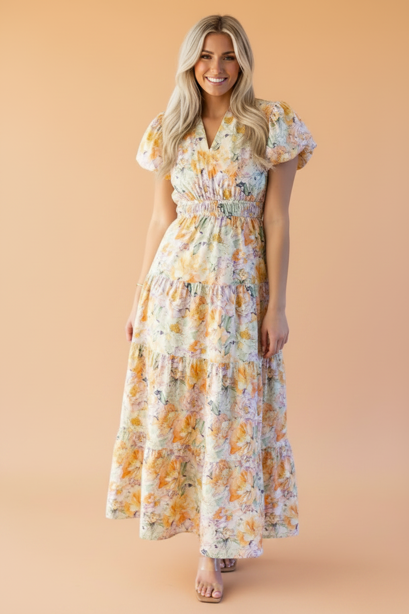 Golden Meadow Floral Maxi Dress